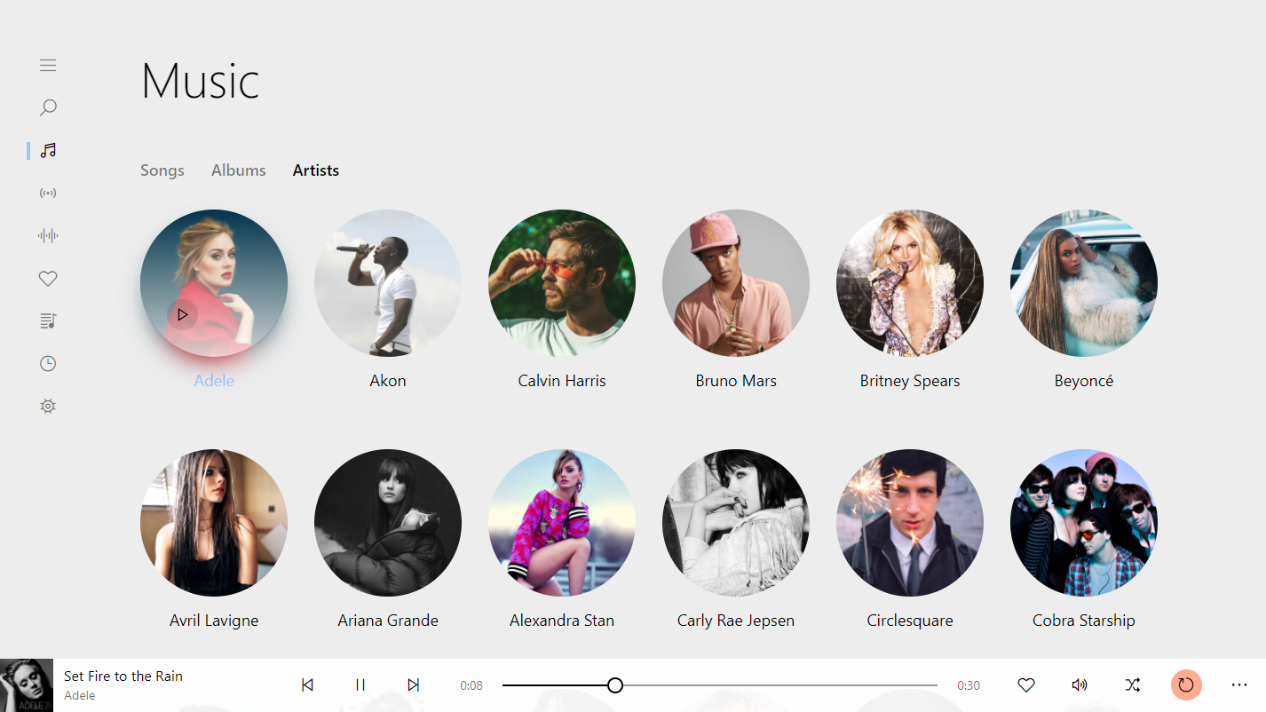 SPlayer UI - Music - Artists - Light Theme - Light Bar